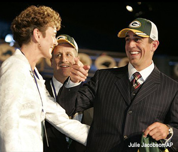 Aaron Rodgers at the podium 2005 NFL Draft.