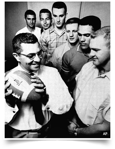 Green Bay Packers head coach Vince Lombardi's first group of quarterbacks with Bart Starr.